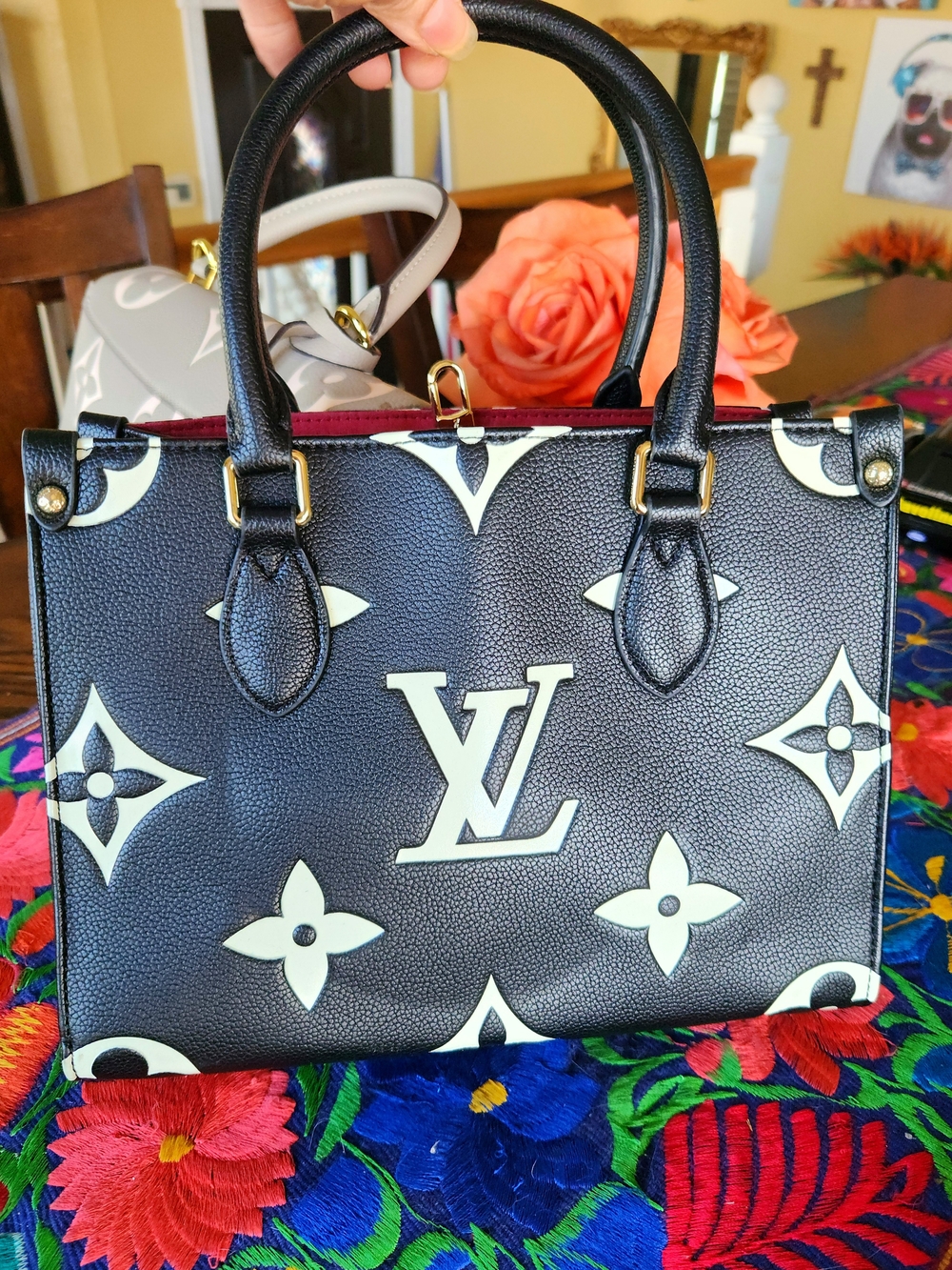 Black and Cream Monogram Petite Satchel